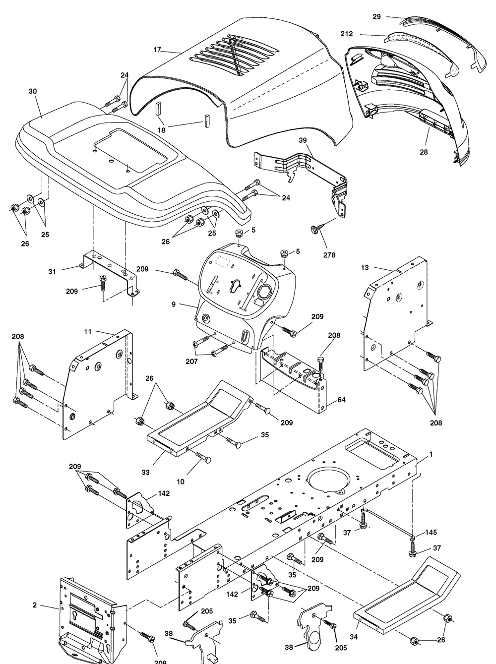 Chassis Group (7800734chassis) Diagram and Parts List for 7800734-96012009600 2011 Briggs and Stratton Lawn Tractor